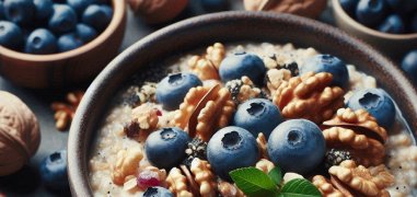 Owsianka z jogurtem, owocami i orzechami